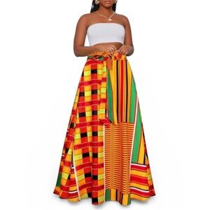 AFIBI Elegant African Print Maxi Skirt